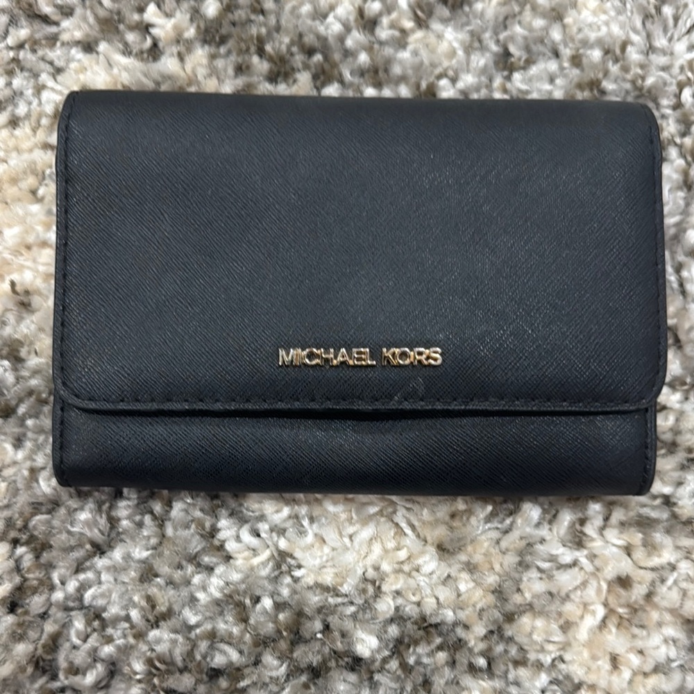 Michael Kors Black Leather Wallet with Gold Logo